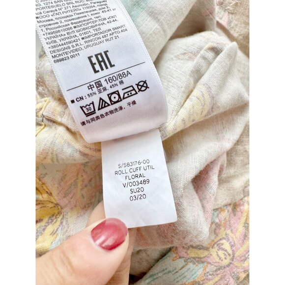 GAP Tropical Floral Linen Cotton Belted Button Up Utility Shirt Jumpsuit, Size 4 - Picture 10 of 11